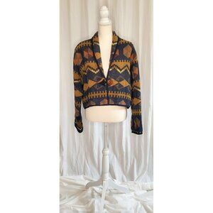Vtg Keren Hart Aztec Tapestry Embroidered Jacket Womens Med. Button Up Cropped